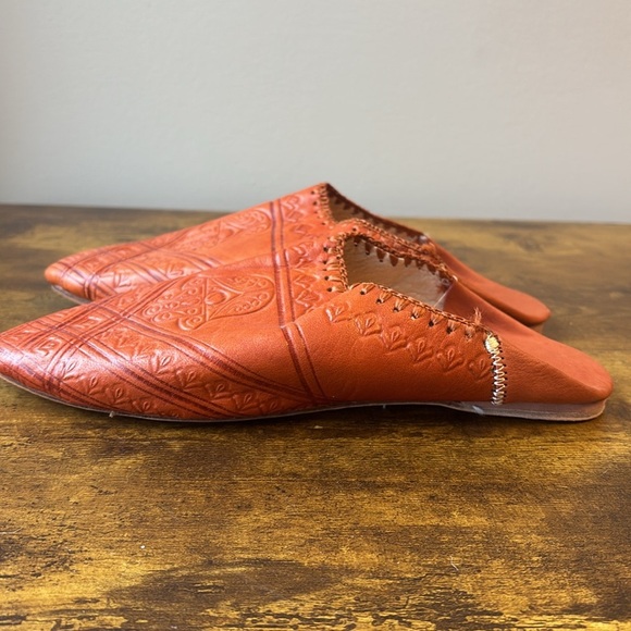 Handcrafted Leather slides clogs Shoes - Orange 41 - Picture 3 of 6